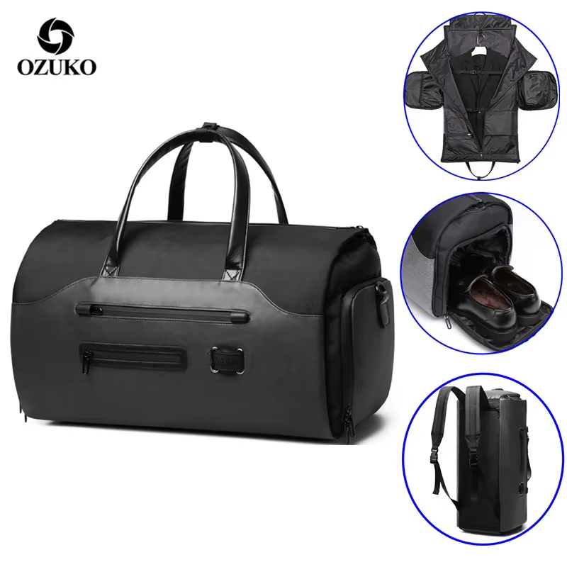 OZUKO-Sac à vêtement multifonction pour hommes, sac de voyage imperméable, grande capacité, poche po