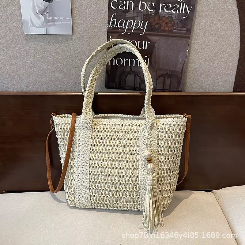 Nouveau sac tissé en paille, sac fourre-tout de plage de grande capacité, sac à main de style paress