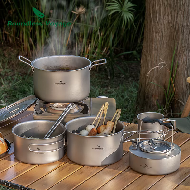 Pot en titane léger pour Voyage sans limites, ensemble de cuisine Portable en plein air, Pot de sac