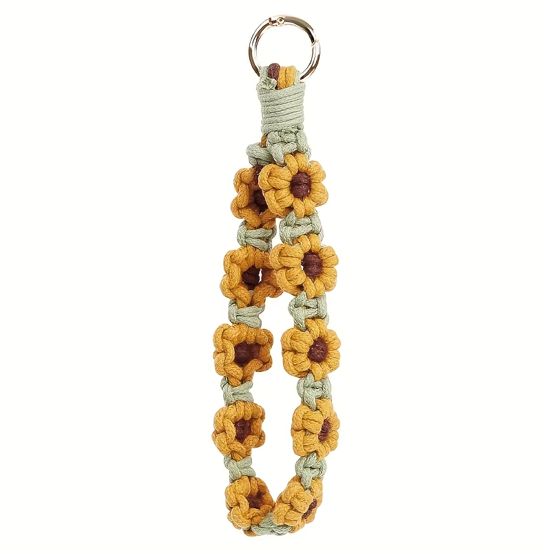 Bracelet porte-clés Boho en macramé fait à la main – Design floral au crochet exquis, parfait pour l
