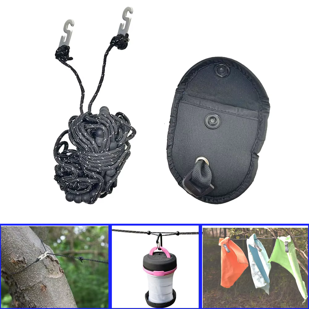 Corde à suspendre Portable pour tente de Camping en plein air, corde à linge, cintre, lanière, lampe
