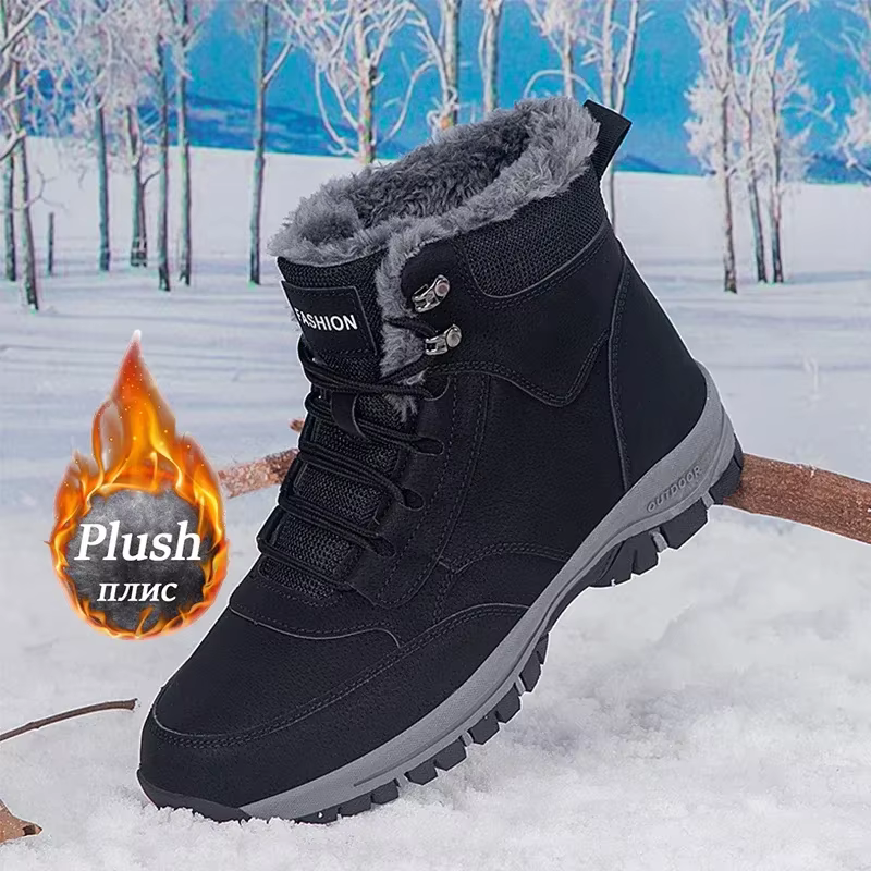 Bottes de neige d'hiver pour femmes, baskets en cuir imperméables, bottes pour hommes super chaudes,