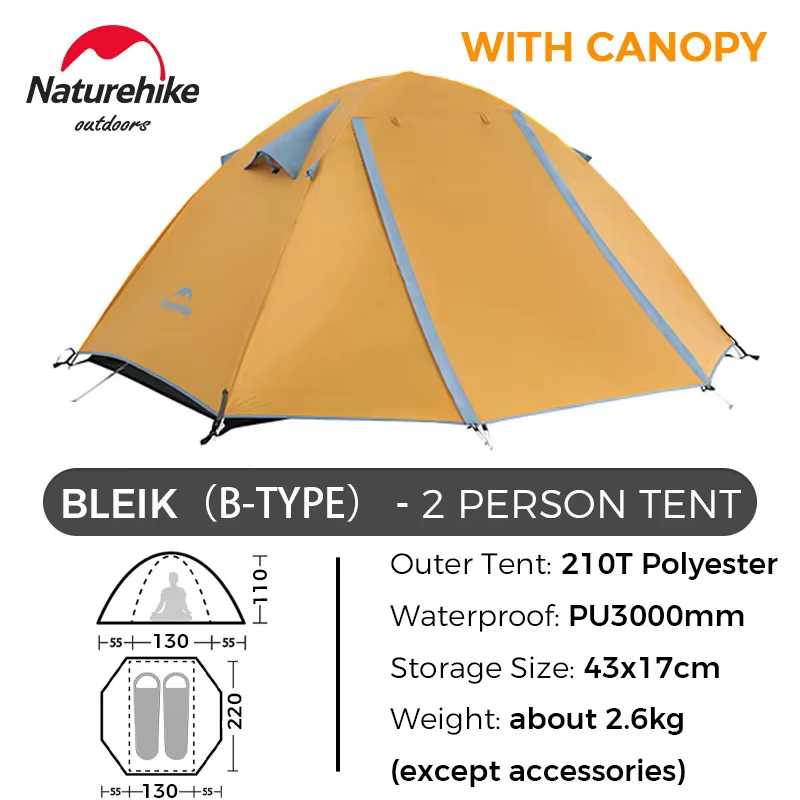 Tente de camping Naturehike Bleik pour 2 personnes, tente de randonnée portable imperméable à double