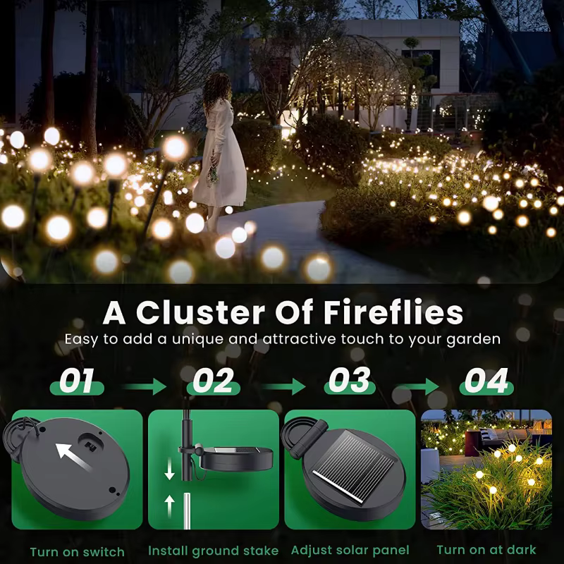 Paquet de 12 lumières solaires LED extérieures étanche Starburst solaire luciole lumières lampe de p