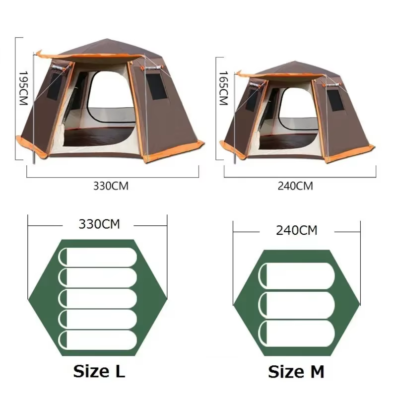 Nouvelle tente de Camping automatique améliorée, grande tente hexagonale Anti-UV étanche pour l'exté