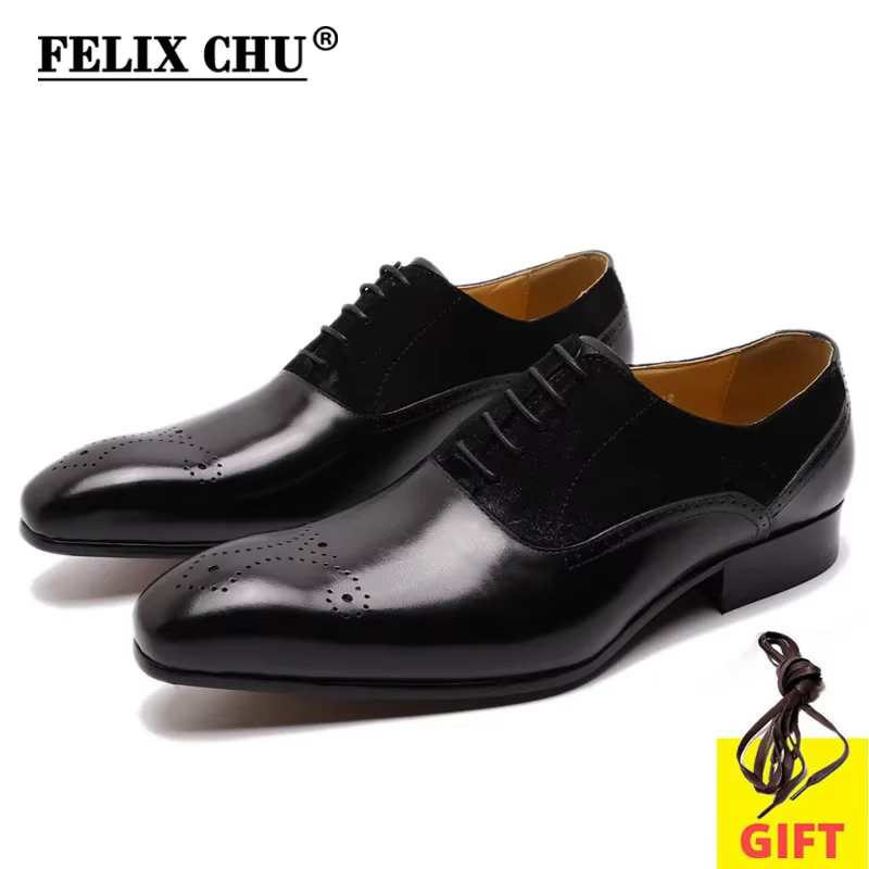 FELIX CHU chaussures Oxford en cuir véritable pour hommes chaussures habillées en daim à bout pointu