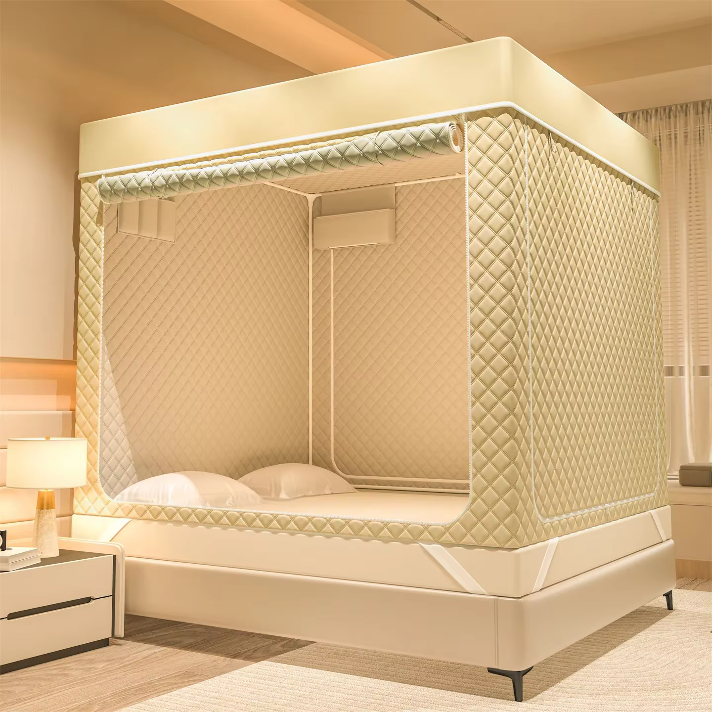 Tente de lit matelassée en coton pour l'hiver, pour adultes et enfants, coupe-vent, anti-froid, tent