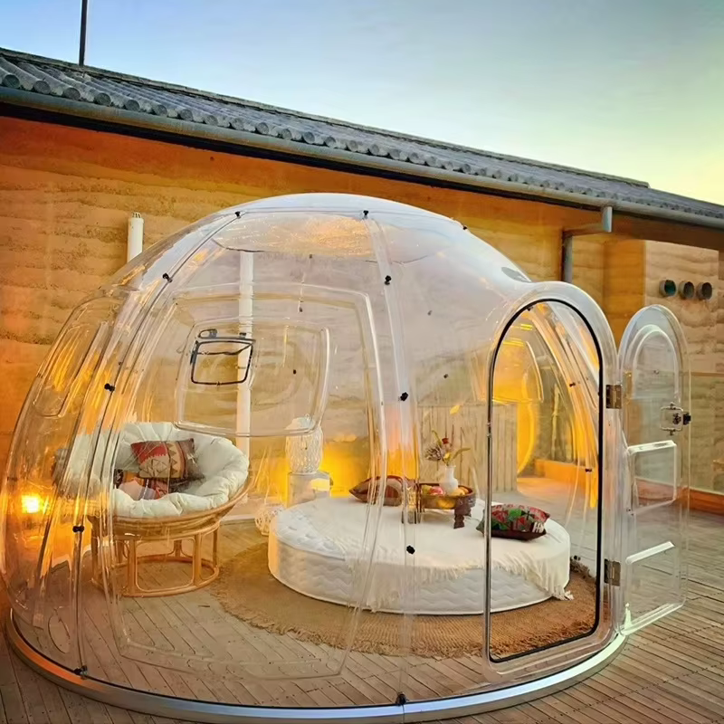 Dôme de glamping, tente dôme transparente, maison de villégiature extérieure, tente géodésique hexag