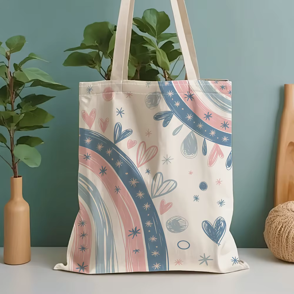 Sac fourre-tout en toile à motif arc-en-ciel, idéal pour un usage quotidien, le shopping, l'école et