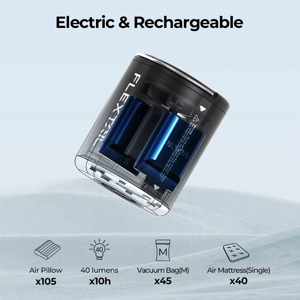FLEXTAIL TINY PUMP 2X - Pompe à air portable 4 kPa avec lumière de camping et batterie 1600 mAh, inf
