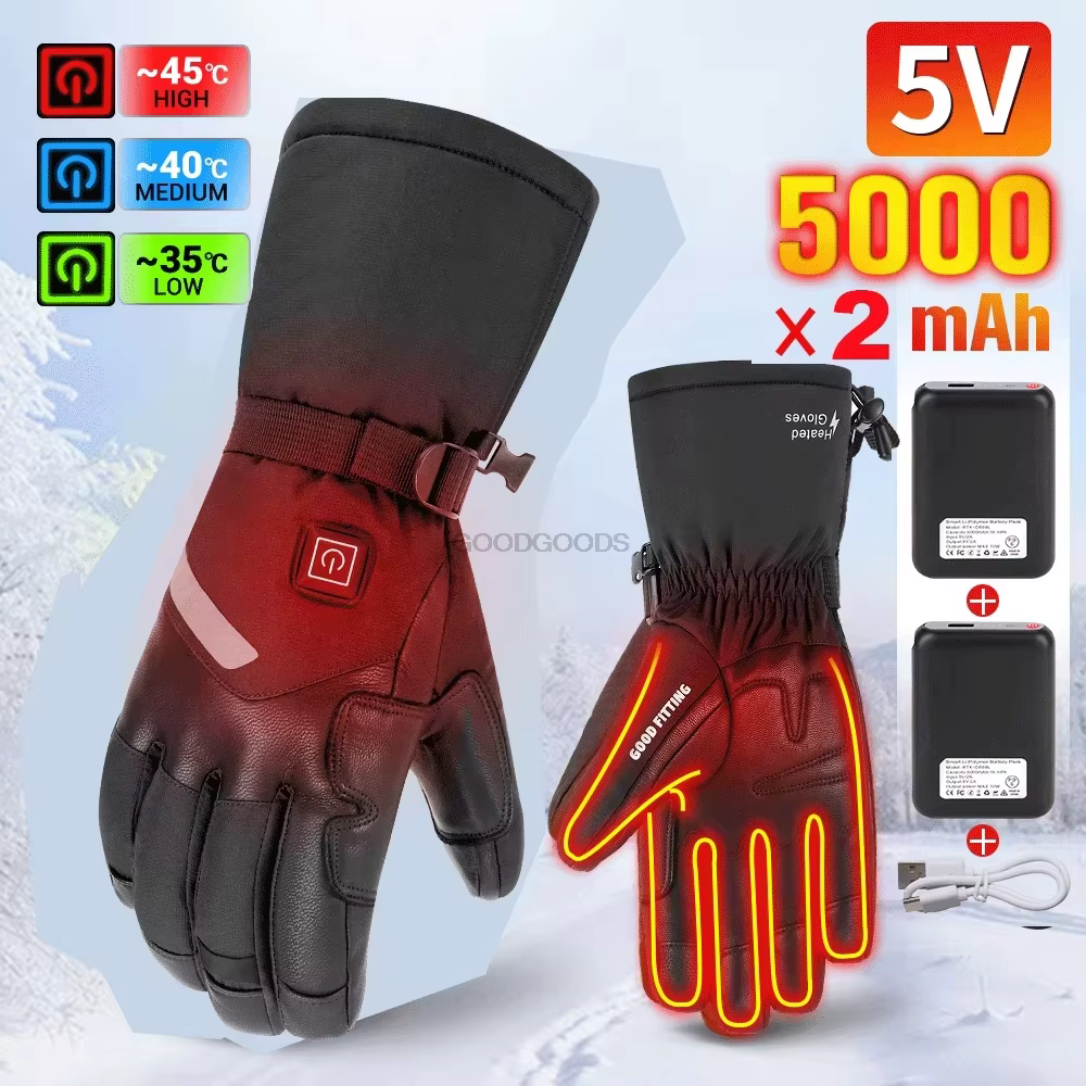 Gants chauffants de ski, chauffe-mains d'hiver, batterie Rechargeable 5000mah, gants de moto pour ho