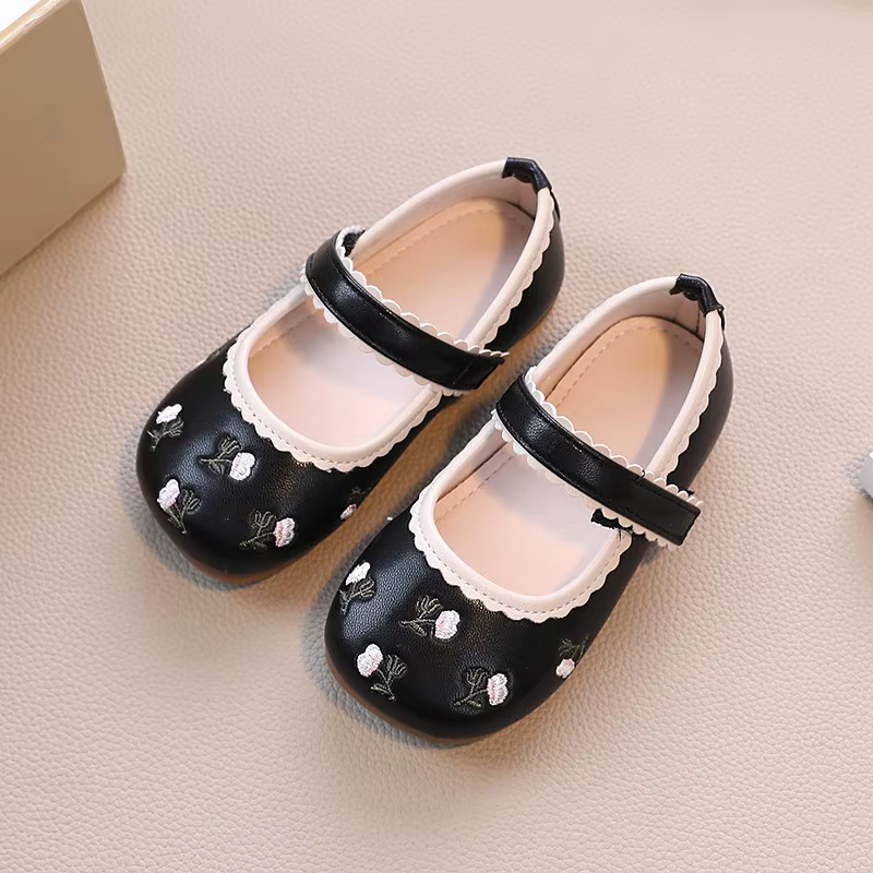 Chaussures décontractées de printemps pour filles, chaussures plates pour enfants avec dentelle flor
