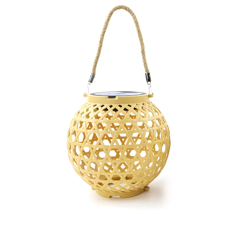 Lanterne solaire LED imitation bambou, lampe en plastique imperméable ajourée pour extérieur, décora