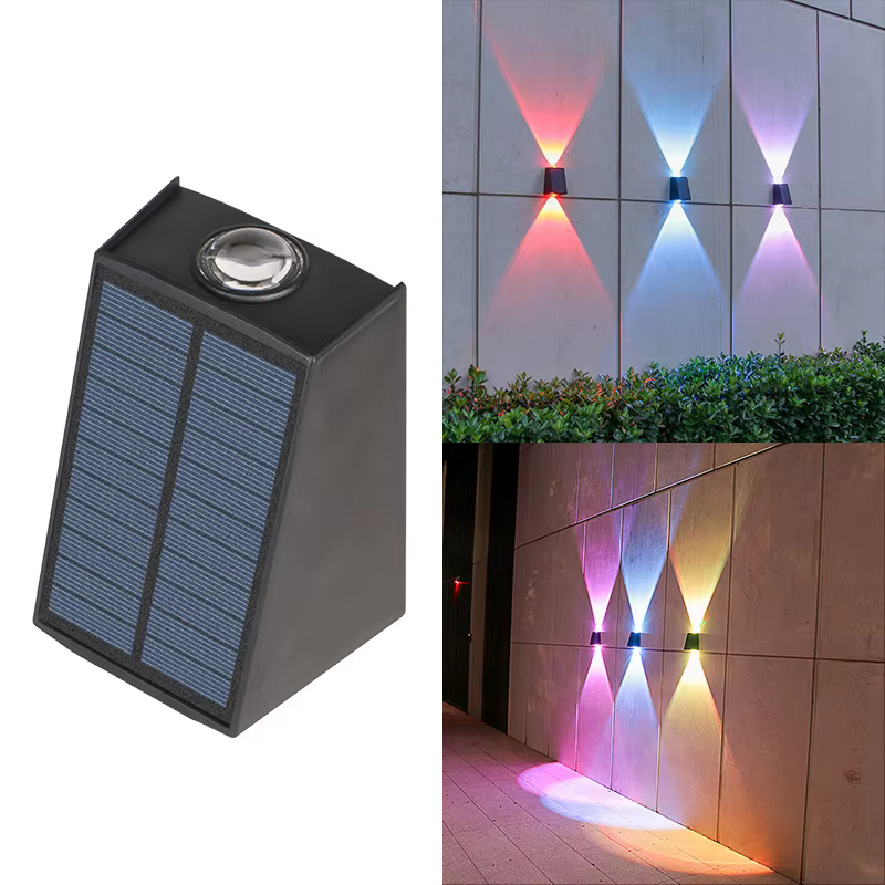 2LED s lampe murale extérieure solaire, éclairage d'ambiance étanche, lumière décorative pour jardin