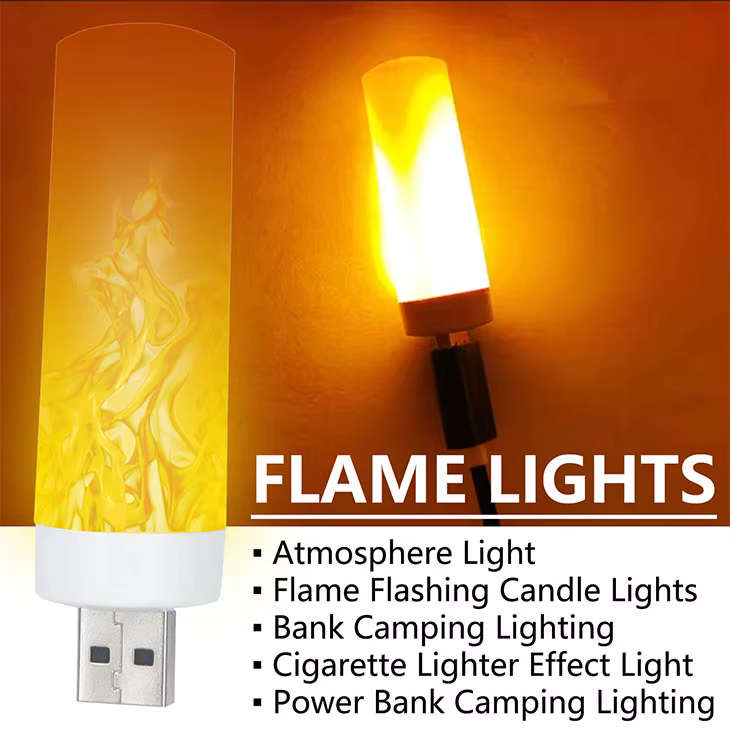 LED USB atmosphère lumière flamme clignotant bougie lumières livre lampe pour batterie externe Campi
