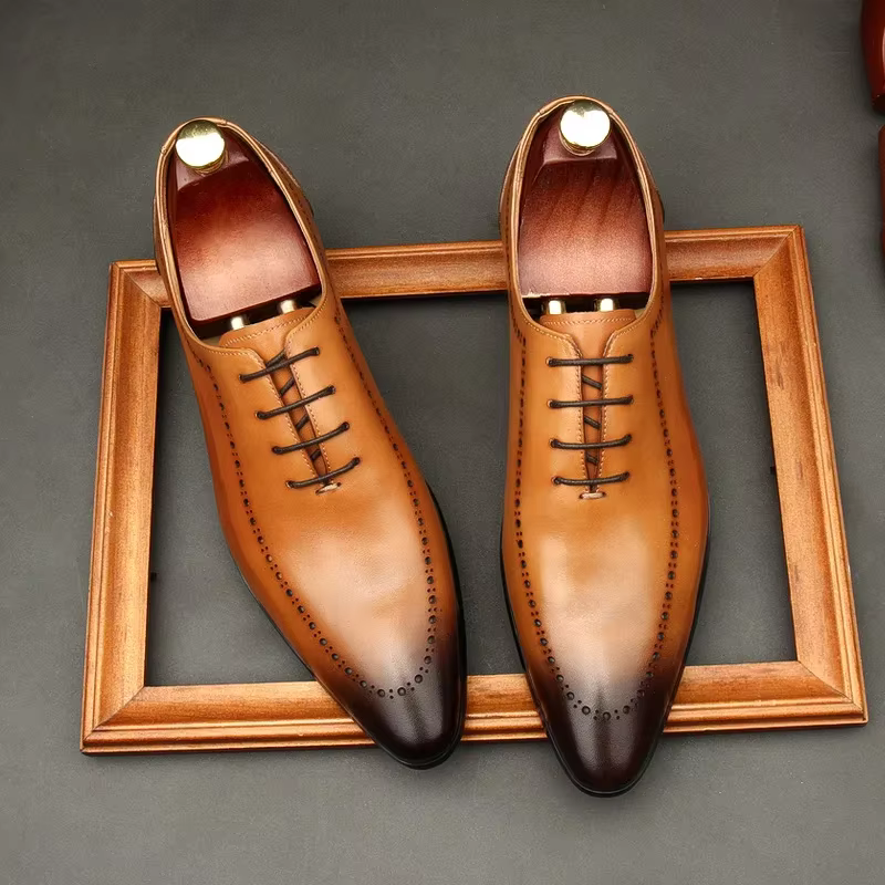 Chaussures Oxford italiennes faites à la main pour hommes, cuir de veau véritable, noir, marron, bro