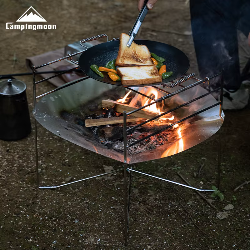 CAMPINGMOON SOLO-A3 Table de feu portable en acier inoxydable avec ponts réglables Barbecue de campi