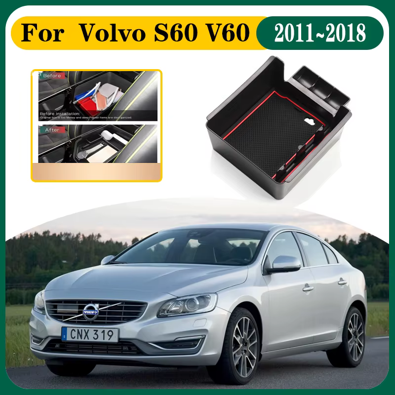 Boîte de rangement pour accoudoir de voiture, sac pour Volvo S60, accessoires V60, 2011 ~ 2018, 2015