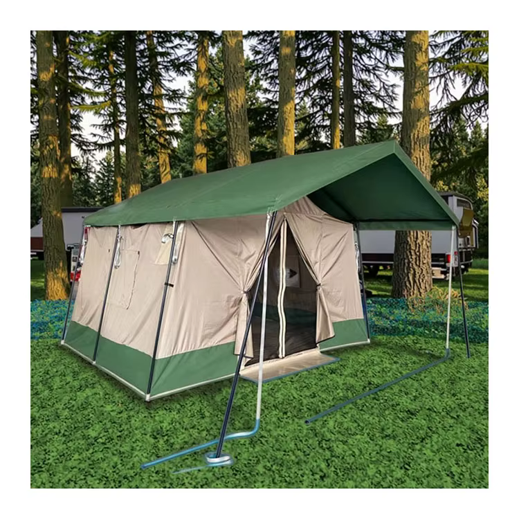 Tente de glamping de luxe de style safari, quatre saisons, avec poteaux en fer, double couche, en ti
