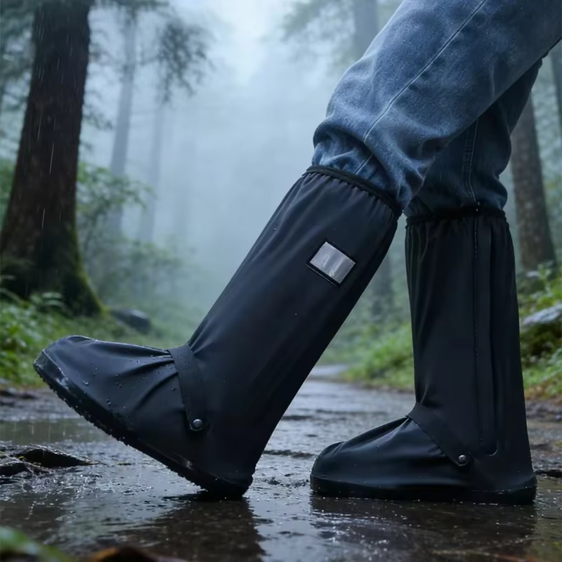 Couvre-chaussures de pluie imperméables à tige haute avec réflecteur, antidérapants, pour vélo, moto
