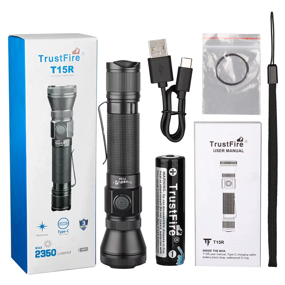 Trustfire T15R armée lampe de poche tactique 2350Lumen puissant Type C USB Rechargeable 18650 LED la