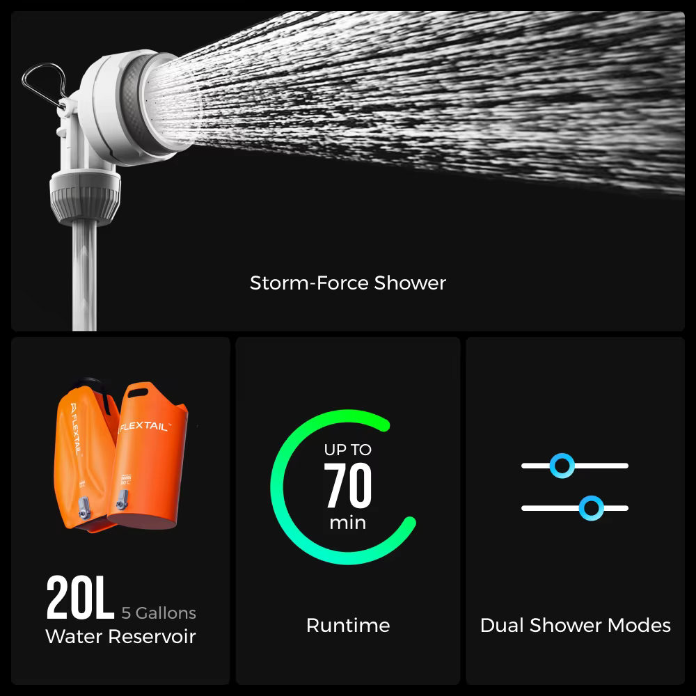 FLEXTAIL TINY SHOWER BUCKET/SAC - Réservoir d'eau extérieur 20L avec pompe intégrée, distribution au