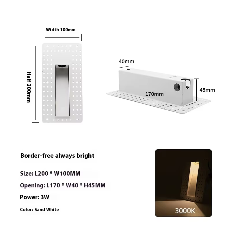 Lampe murale LED encastrée avec détection de mouvement, 85-265V, sans cadre, 3W, éclairage d'escalie