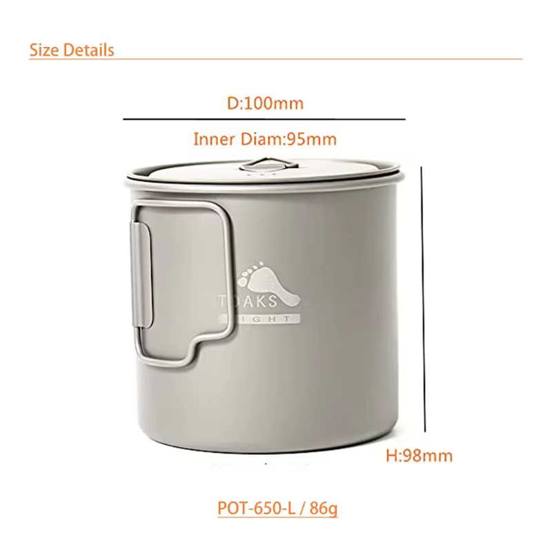 TOAKS 650ml Pot titane tasse ultraléger vaisselle extérieure Camping tasse équipement de Camping POT