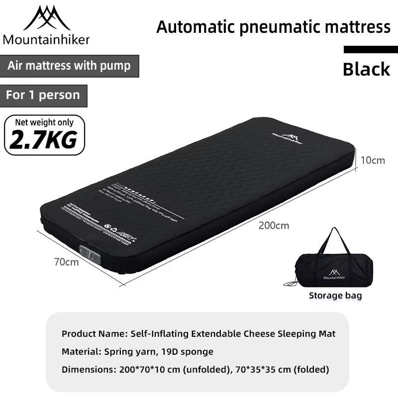 Matelas gonflable MOUNTAINHIKER 10 cm d'épaisseur, tapis de couchage portable avec sac de rangement