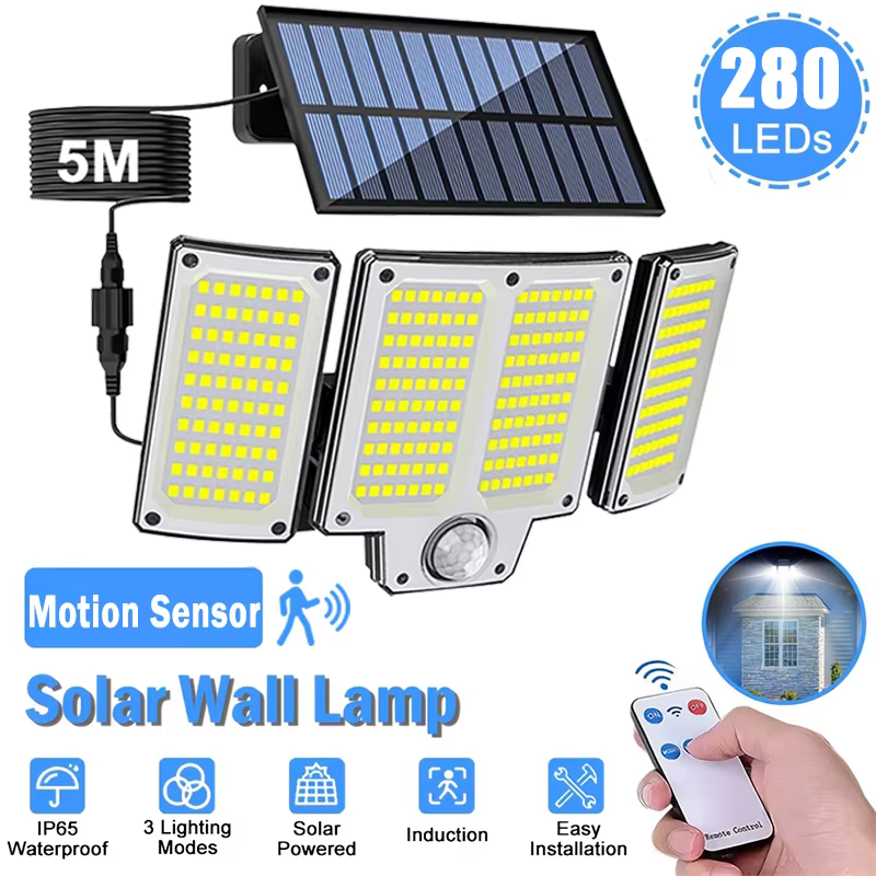 234/280 LED lumières solaires pour capteur de mouvement extérieur lumières d'inondation solaires éta