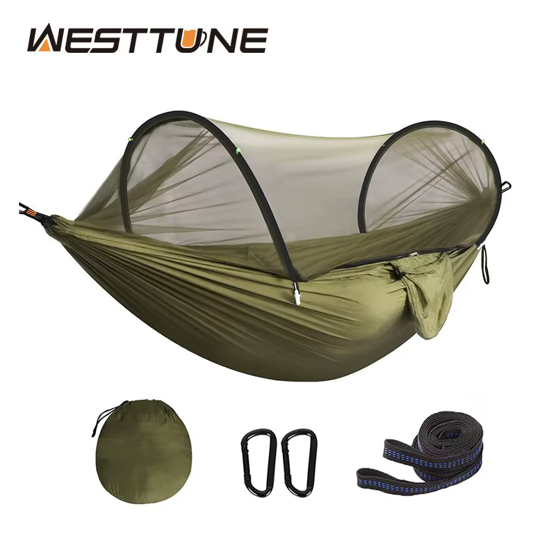WESTTUNE-hamac de camping 3 en 1, en nylon, avec maille anti-moustiques, ouverture automatique rapid
