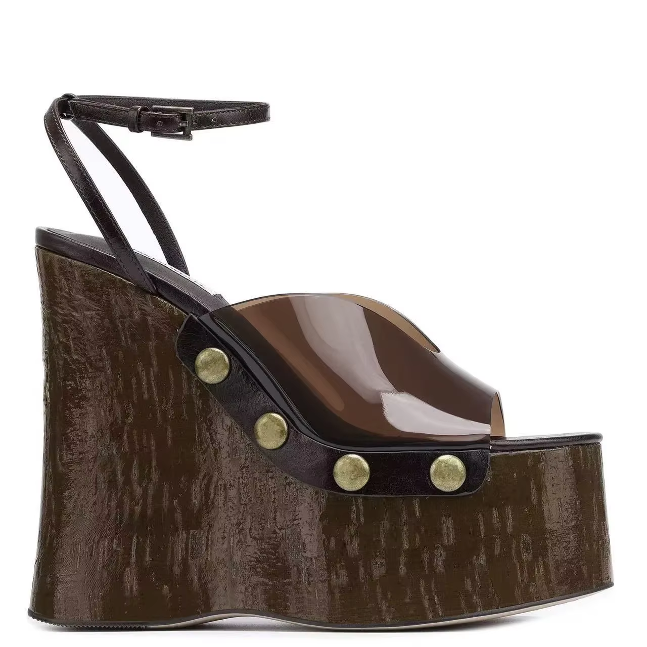 Sandales compensées à talon épais pour femme 2025, motif grain de bois, imperméables, avec boucle à