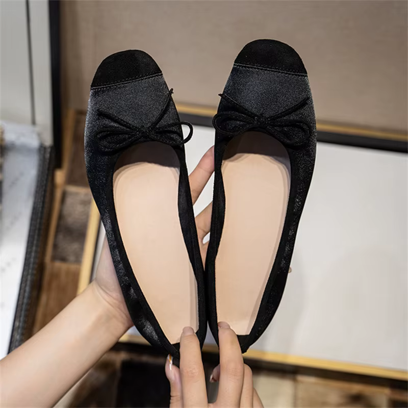Ballerines respirantes pour femmes, ballerines, mocassins à enfiler, carré, Parker, nœud papillon, c
