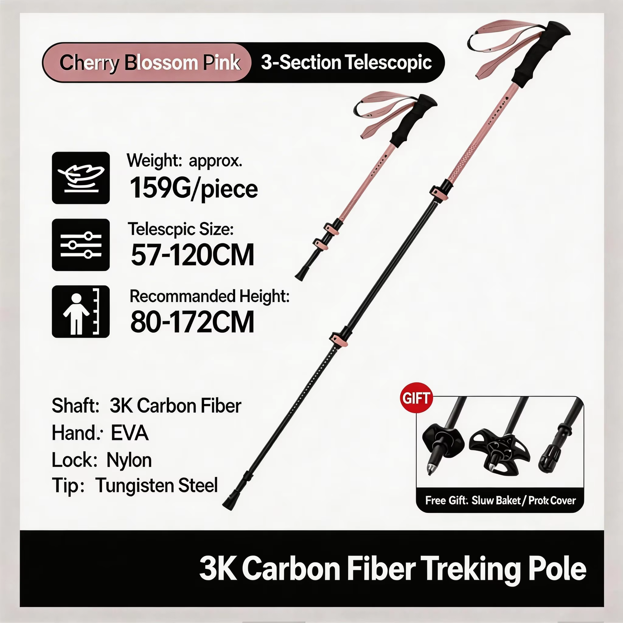 2 bâtons de trekking ultralégers en fibre de carbone, bâtons de marche pliables portables pour la ra