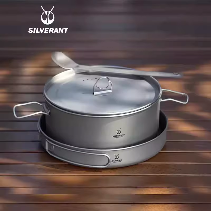 Ensemble de casseroles et poêles à frire en titane, grande batterie de cuisine de camping en plein a