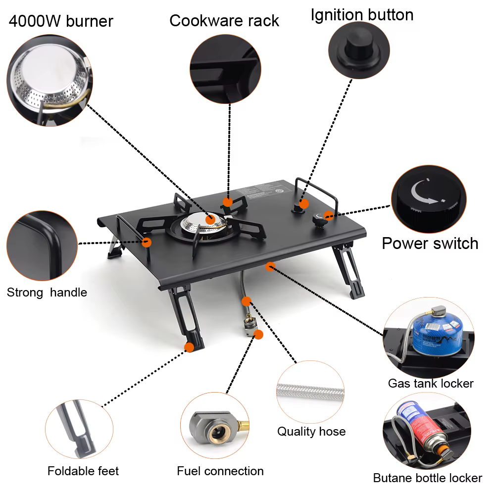 Table pliante et amovible en bois IGT, cuisinière à gaz, Portable et légère, pour barbecue, pique-ni