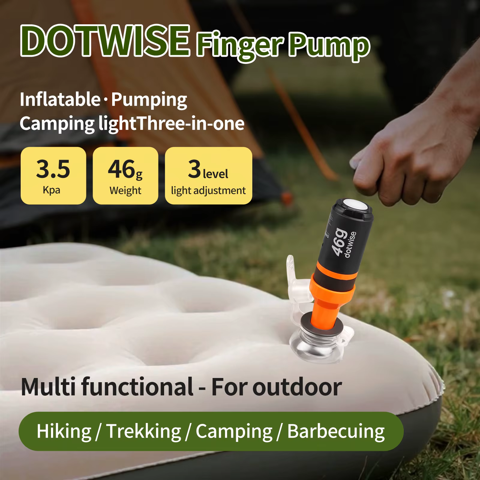 DOTWISE – Mini pompe de gonflage Portable d'extérieur, avec lumière de Camping, 5 buses, adaptée aux