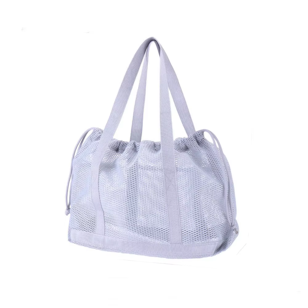 Sac de plage pliable en maille avec cordon de serrage, grande capacité, sac à main lavable et respir