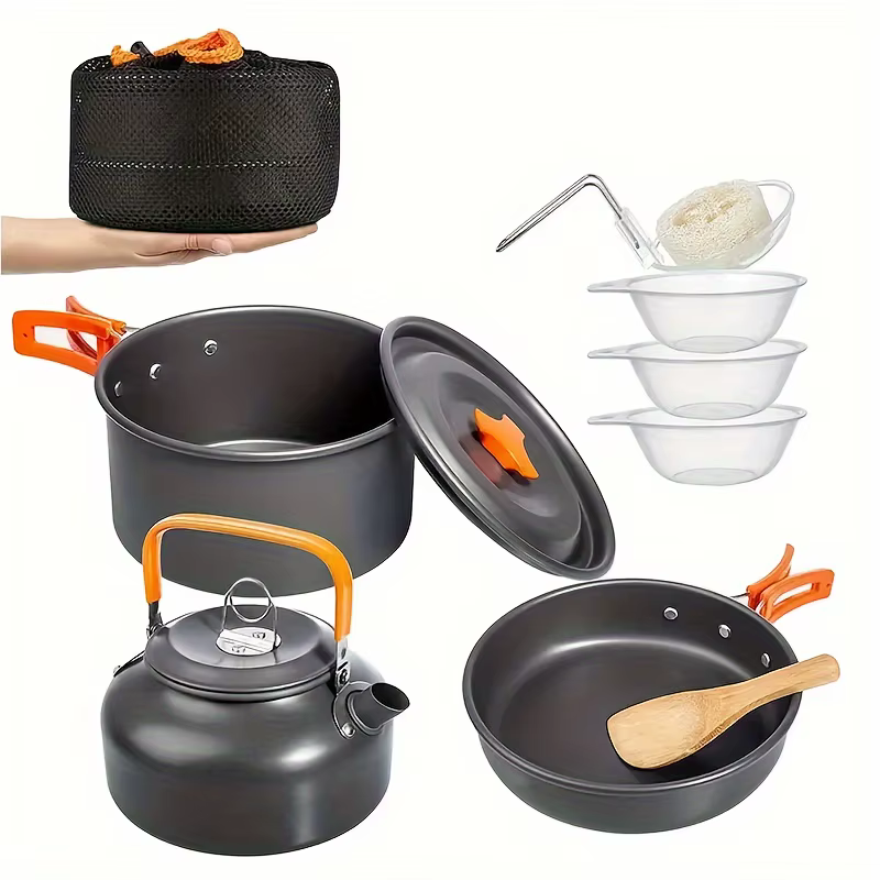 Ensemble de cuisine en alliage d'aluminium ultra-léger, durable et portable pour l'extérieur, rangem