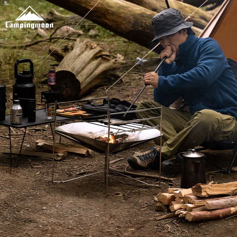 CAMPINGMOON SOLO-A3 Table de feu portable en acier inoxydable avec ponts réglables Barbecue de campi