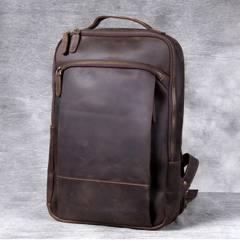 Vintage Crazy Horse sac à dos en cuir véritable hommes sac à dos ordinateur portable en cuir quotidi