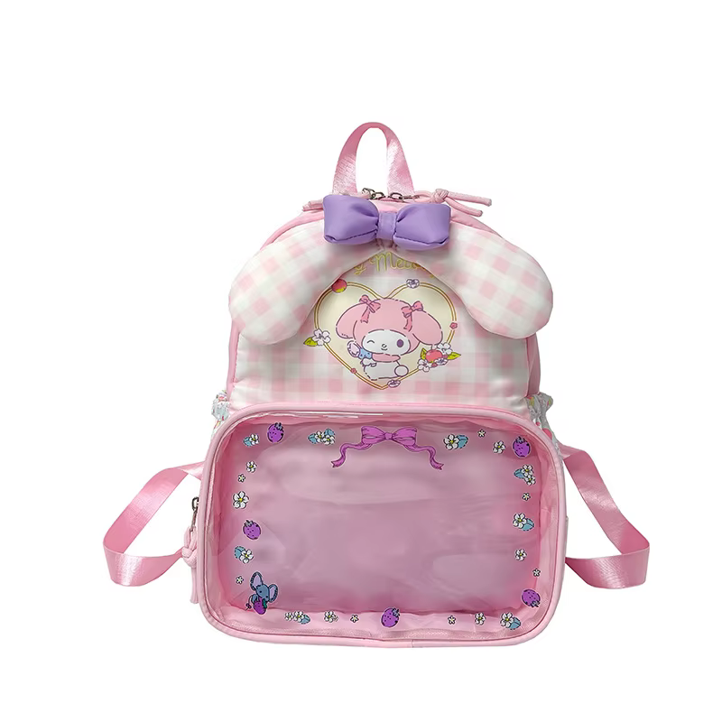 Sac à dos grande capacité imprimé Kuromi mignon pour femmes et filles, sac à dos décontracté de haut