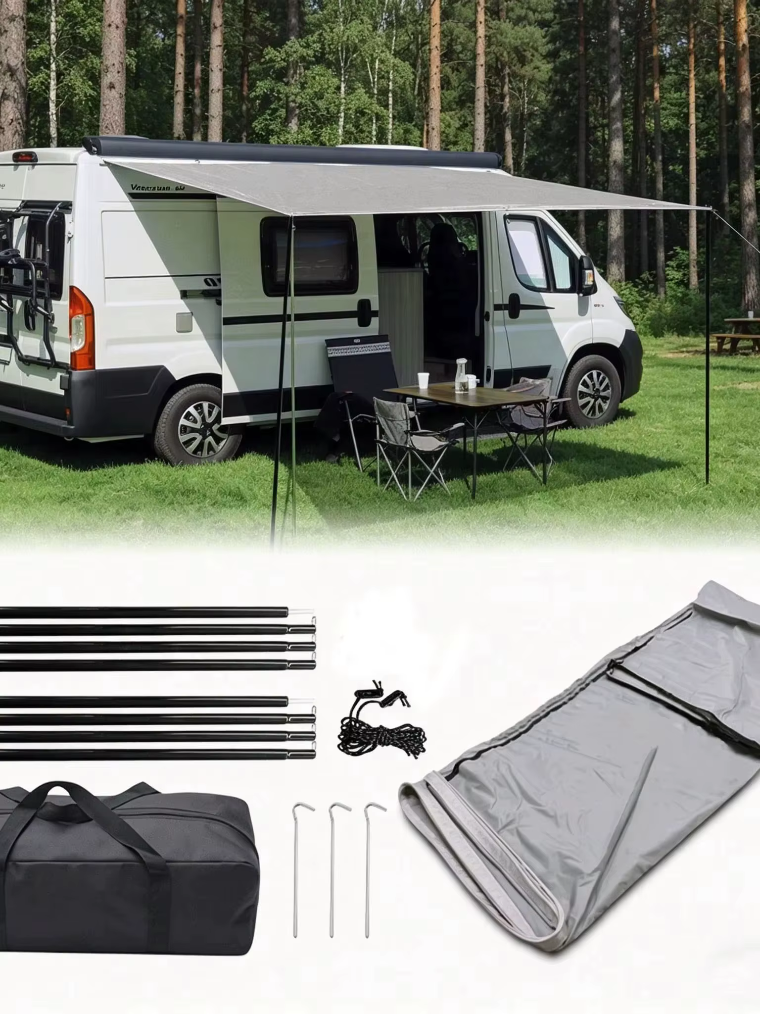 Auvent de camping-car, tente latérale pour caravane, abri de camping extérieur 2,5x2,4m avec sac de 