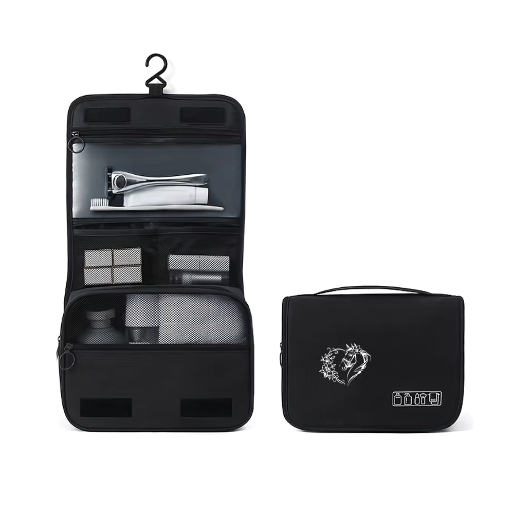 Trousse de Maquillage Portable Unisexe à Motif Cheval, Grande Capacité, Organisateur Cosmétique, Poc