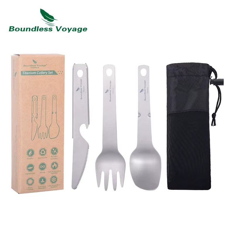 Ensemble de vaisselle en titane Voyage sans limites, couteau utilitaire d'extérieur, fourchette cuil