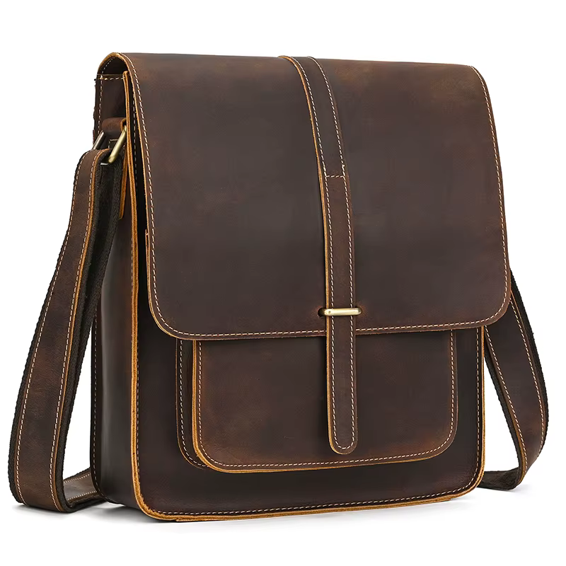 Sac à bandoulière Vintage en cuir véritable pour hommes, sacoche à bandoulière en peau de vache