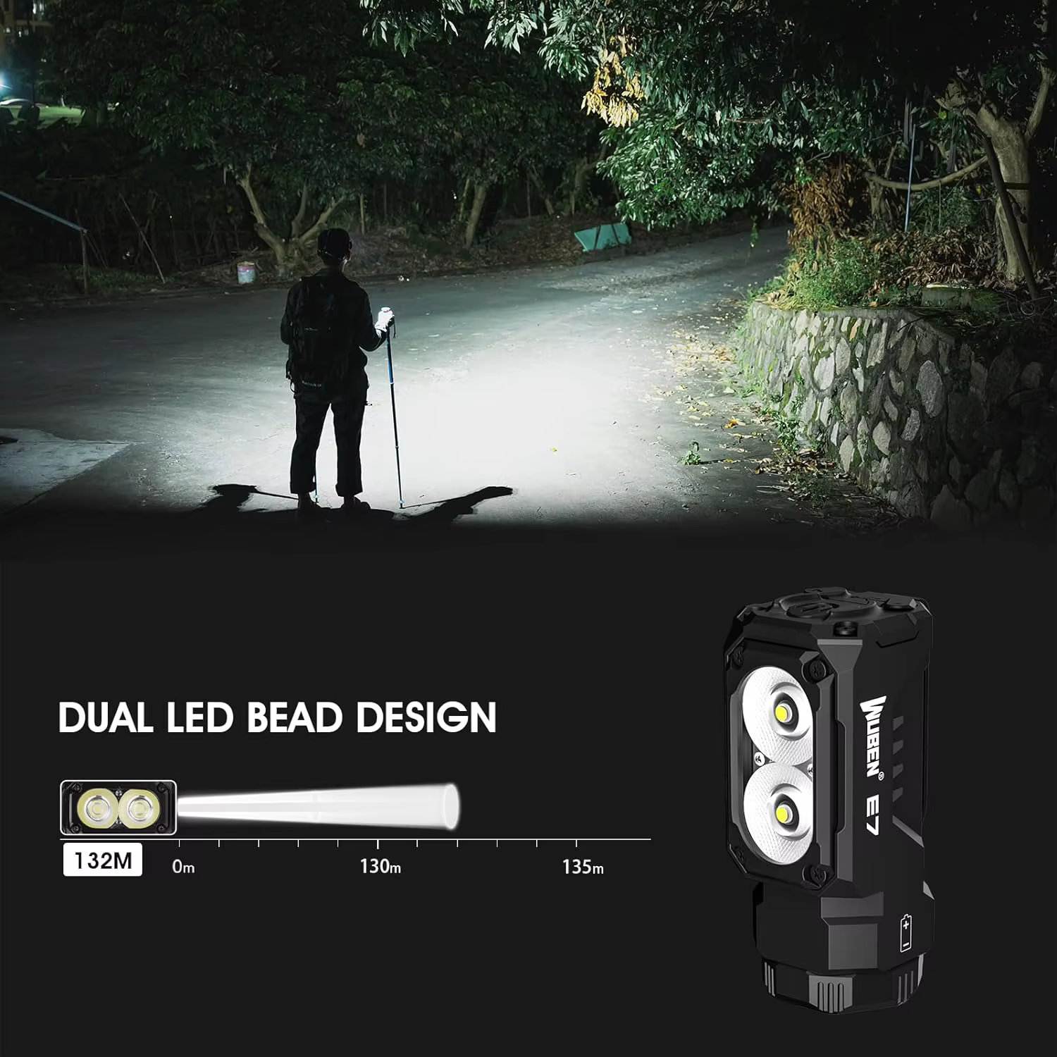 WUBEN E7 1800 Lumen Mini lampe de poche Rechargeable 6 Modes EDC lampe torche typ-c Rechargeable LED