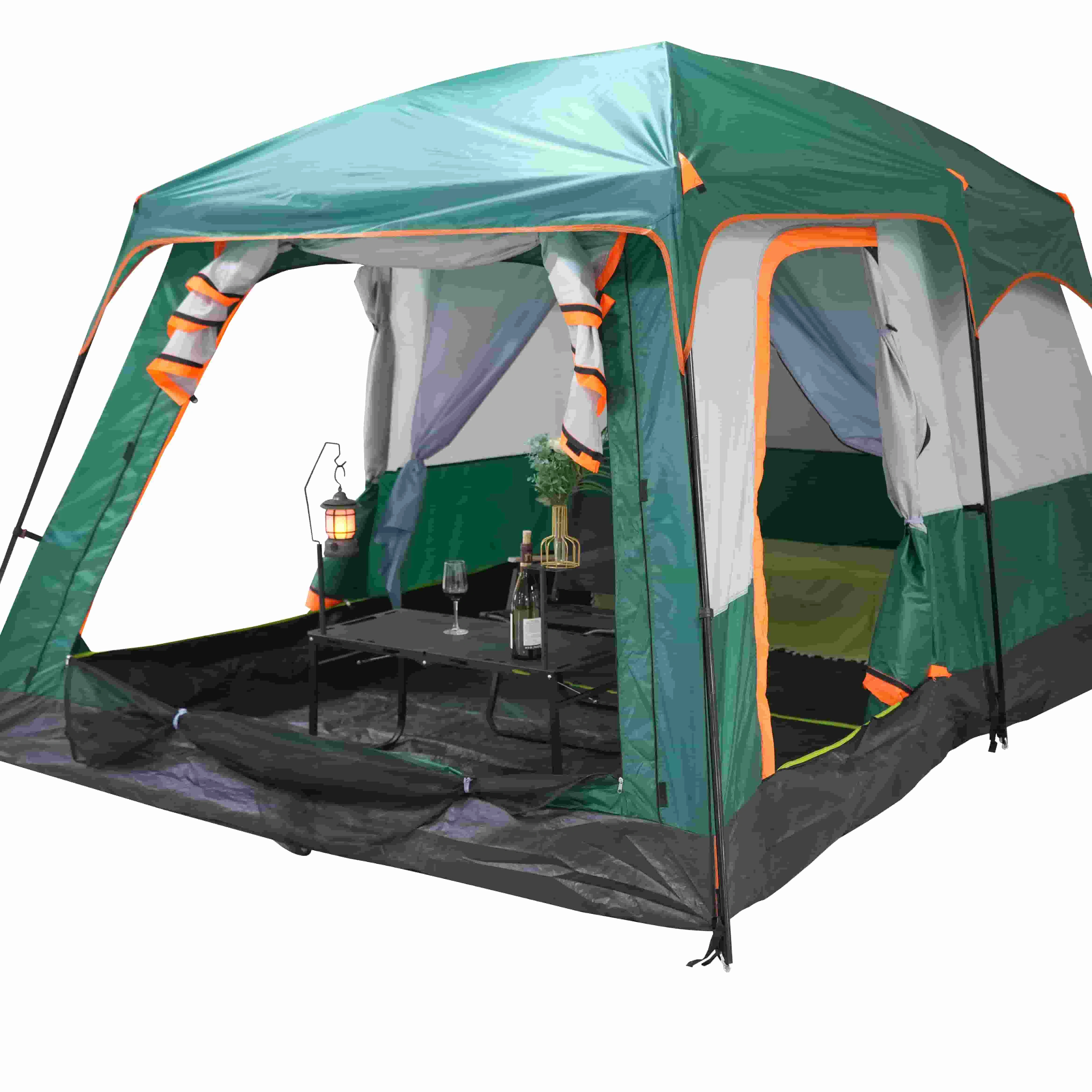 Tente de camping familiale grande capacité 6-8-12 personnes, facile à monter, 2 chambres, 1 séjour, 