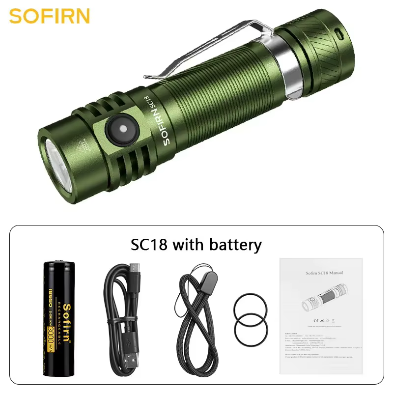 Lampe torche EDC Sofirn SC18 1800lm rechargeable par USB-C, LED SST40, torche 18650, lentille optiqu