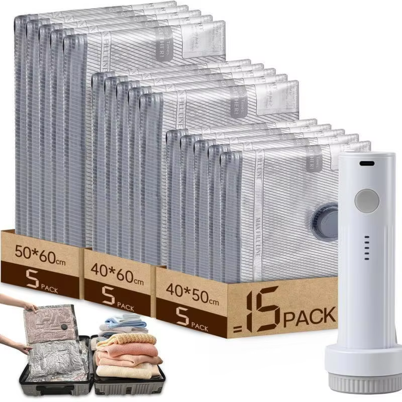 Sacs sous vide pour voyage avec pompe à air rechargeable, sacs de compression format cabine pour bag
